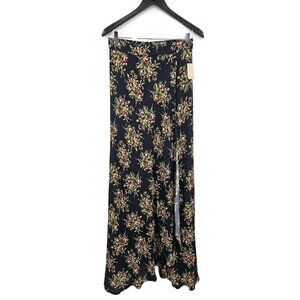 New Flynn Skye Wrap It Up Maxi Skirt Womens L Navy Blue Floral Rayon